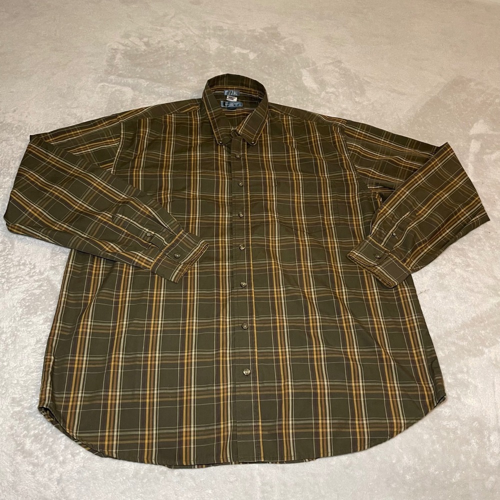 Vintage 90sNorthCrest Classic Mens XLT Plaid Button Up Shirt Brown Green Casual